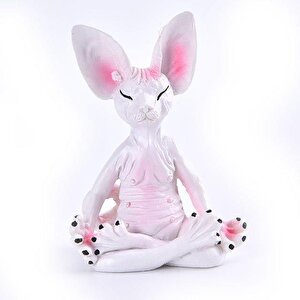 Dekoratif Yoga Yapan Kedi Biblo Meditasyon Minyatür 8 Cm Sfenks Kedisi Dekor Masaüstü Ev Dekorasyon Beyaz