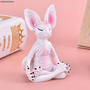 Dekoratif Yoga Yapan Kedi Biblo Meditasyon Minyatür 8 Cm Sfenks Kedisi Dekor Masaüstü Ev Dekorasyon Beyaz