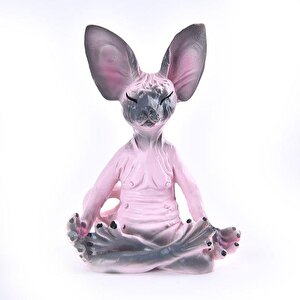 Dekoratif Yoga Yapan Kedi Biblo Meditasyon Minyatür 8 Cm Sfenks Kedisi Dekor Masaüstü Ev Dekorasyon Pembe Gri