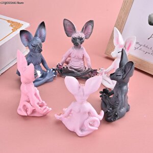 Dekoratif Yoga Yapan Kedi Biblo Meditasyon Minyatür 8 Cm Sfenks Kedisi Dekor Masaüstü Ev Dekorasyon Pembe Gri