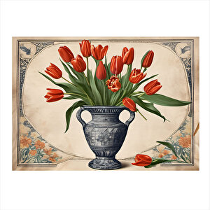 Vazodaki Çiçekler Dekoratif Ahşap Tablo 25cmx 35cm 25x35 cm