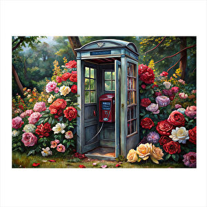 Telefon Kulübesi Ve Çiçekler Model Mdf Tablo 35cm X50cm 35x50 cm