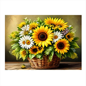 Sepetteki Çiçekler Tasarım Ahşap Tablo 35cm X50cm 35x50 cm
