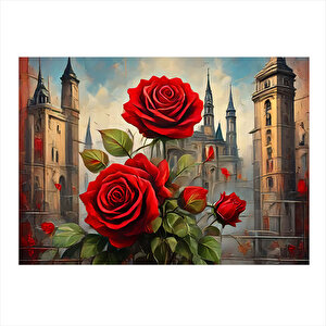 Kırmızı Güller Dekoratif Ahşap Tablo 25cmx 35cm 25x35 cm