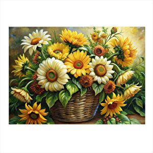 Sepetteki Çiçekler Dekoratif Mdf Tablo 25cmx 35cm 25x35 cm