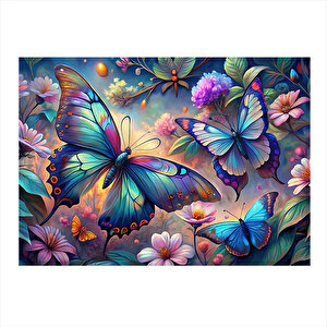 Renkli Kelebekler Ve Çiçekler Art Mdf Tablo 25cmx 35cm 25x35 cm