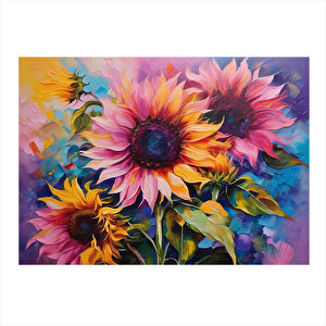 Renkli Ay Çiçekleri Tasarım Ahşap Tablo 25cmx 35cm 25x35 cm