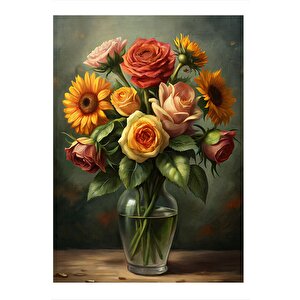 Renkli Çiçekler Tasarım Mdf Tablo 25cmx 35cm 25x35 cm