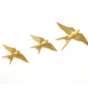 Dekoratif Üçlü Kırlangıç Duvar Süsü Üçlü Kuş Ev Dekoru Altın