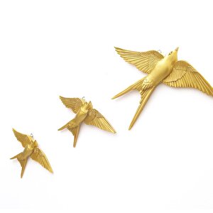 Dekoratif Üçlü Kırlangıç Duvar Süsü Üçlü Kuş Ev Dekoru Altın