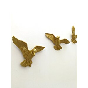 Üçlü Kuş Duvar Süsü Dekoratif Üçlü Martı Altın