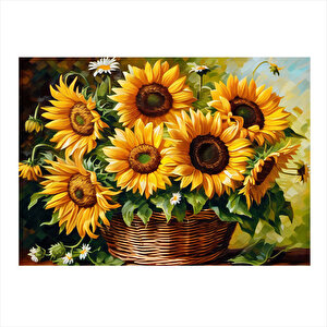 Sepetteki Ay Çiçekleri Hediyelik Ahşap Tablo 25cmx 35cm 25x35 cm