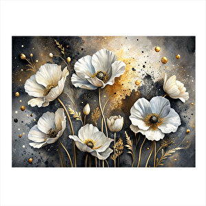 Beyaz Gelincik Çiçekleri Hediyelik Ahşap Tablo 25cmx 35cm 25x35 cm