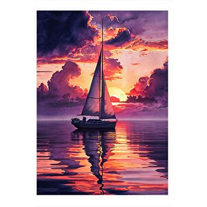 Gün Batımı Ve Yelkenli Desenli Mdf Tablo 25cmx 35cm 25x35 cm
