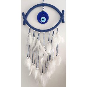 Nazar Boncuklu Hasır Mavi Düş Kapanı Dreamcatcher Kötü Rüya Kovucu Rüya Kapanı Duvar Süsü