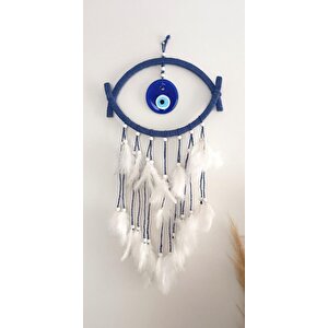 Nazar Boncuklu Hasır Mavi Düş Kapanı Dreamcatcher Kötü Rüya Kovucu Rüya Kapanı Duvar Süsü