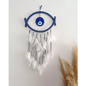 Nazar Boncuklu Hasır Mavi Düş Kapanı Dreamcatcher Kötü Rüya Kovucu Rüya Kapanı Duvar Süsü