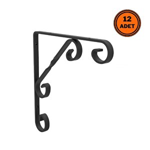 12 Adet Burgulu 15 X 15 Cm Dekoratif Raf Altı Ayağı Konsol Siyah