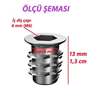 Metal Euro Dişli Dübel Ahşap Dübeli M6 8x13 Diş Çinko Mobilya Bağlantı Ünite Birleştirme (25 Adet)