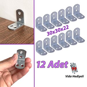 12 Adet Mobilya Eşya Dolap Duvar Sabitleyici Köşe Bağlantı L Demir Gönye Deprem Güvenliği 30x30x22mm