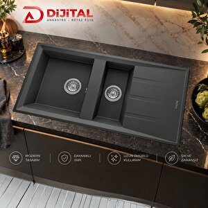 Realstone P013 Salda 100 1,5 Gözlü Granit Mutfak Eviyesi Antrasit 100 X 50 Cm