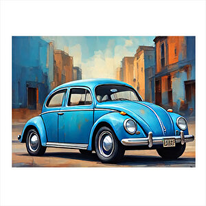 Retro Mavi Kaplumbağa Araba Mdf Poster 35cm X50cm 35x50 cm