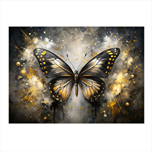 Sarı Siyah Kelebek Dekoratif Ahşap Tablo 25cmx 35cm
