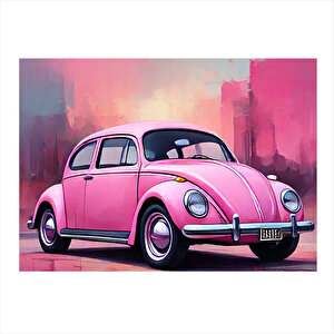 Retro Pembe Kaplumbağa Araba Modern Ahşap Tablo 25cmx 35cm