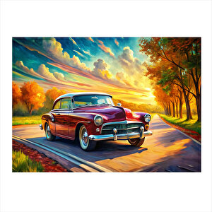 Kırmzı Retro Klasik Araba Art Mdf Tablo 35cm X50cm 35x50 cm