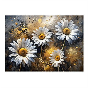 Beyaz Papatyalar Desenli Ahşap Tablo 25cmx 35cm 25x35 cm