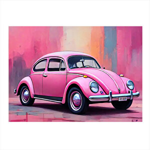 Retro Pembe Kaplumbağa Araba Model Mdf Tablo 35cm X50cm 35x50 cm