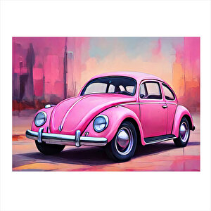 Pembe Retro Kaplumbağa Araba Art Mdf Tablo 35cm X50cm 35x50 cm
