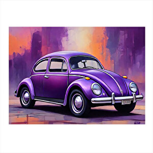 Retro Mor Kaplumbağa Araba Hediyelik Mdf Tablo 35cm X50cm