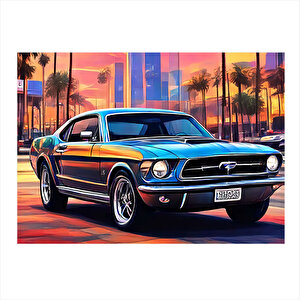 Siyah Mustang Spor Araba Model Ahşap Tablo 25cmx 35cm 25x35 cm
