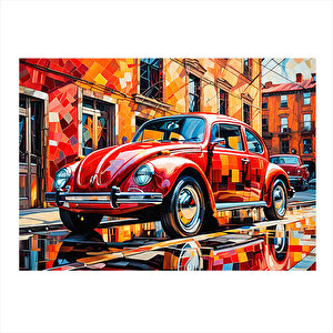 Kırmızı Retro Kaplumbağa Araba Dekoratif Ahşap Tablo 35cm X50cm 35x50 cm