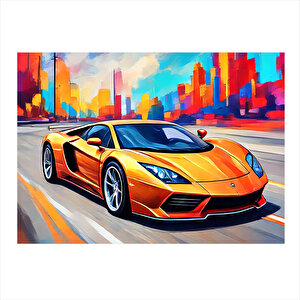 Turuncu Spor Araba Tasarım Ahşap Tablo 35cm X50cm 35x50 cm