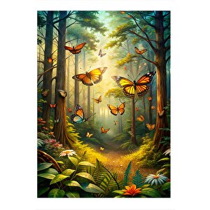 Ormanlık Kelebekler Model Ahşap Tablo 35cm X50cm