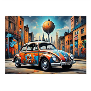 Grafitili Kaplumbağa Araba Dekoratif Mdf Tablo 25cmx 35cm 25x35 cm