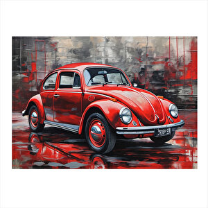 Kırmızı Retro Kaplumbağa Araba Art Mdf Tablo 35cm X50cm 35x50 cm