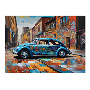 Retro Kaplumbağa Araba Tasarım Mdf Tablo 35cm X50cm 35x50 cm