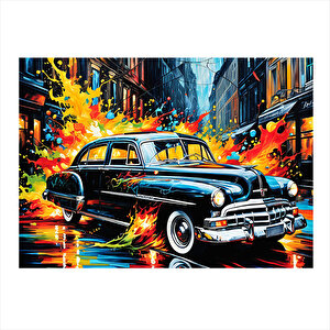 Siyah Retro Klasik Araba Tasarım Ahşap Tablo 25cmx 35cm 25x35 cm