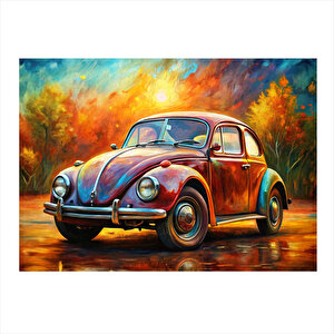 Kırmızı Kaplumbağa Araba Dekoratif Ahşap Tablo 25cmx 35cm 25x35 cm