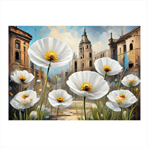Beyaz Papatyalar Model Ahşap Tablo 25cmx 35cm 25x35 cm