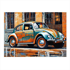 Turuncu Yeşil Kaplumbağa Araba Mdf Poster 25cmx 35cm 25x35 cm