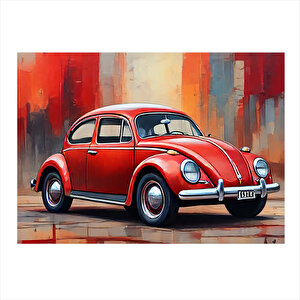 Retro Kırmızı Kaplumbağa Araba Dekoratif Ahşap Tablo 35cm X50cm 35x50 cm