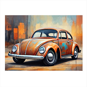 Turuncu Retro Kaplumbağa Araba Model Mdf Tablo 25cmx 35cm 25x35 cm