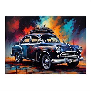 Retro Mavi Kaplumbağa Araba Mdf Poster 25cmx 35cm 25x35 cm