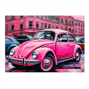 Pembe Kaplumbağa Araba Mdf Tablo 35cm X50cm 35x50 cm