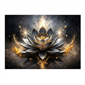 Gold Lotus Çiçeği Modern Mdf Tablo 25cmx 35cm 25x35 cm