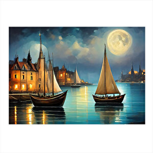 Retro Tekneler Ve Evler  Desenli Ahşap Tablo 25cmx 35cm 25x35 cm